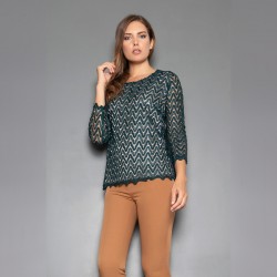 Μπλούζα δαντέλα με σατέν φόδρα και μεταλιζέ κλωστή